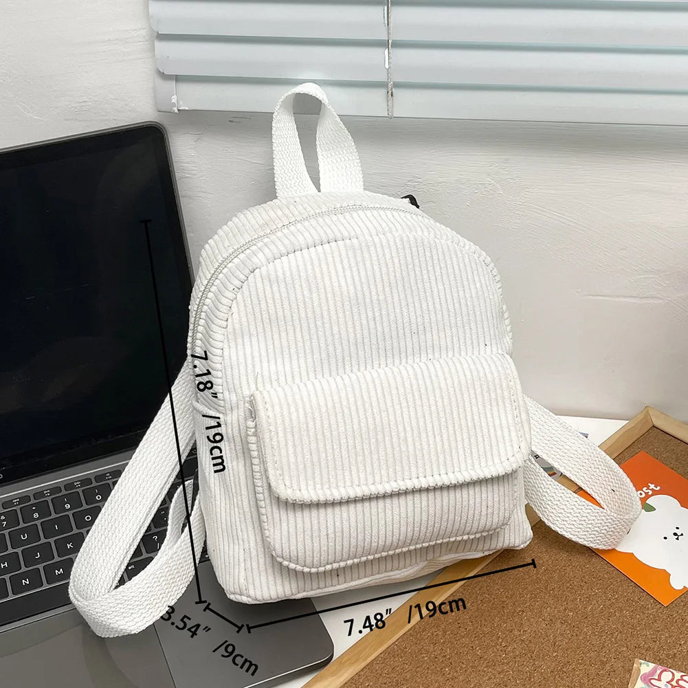 Cyflymder Fashion Women Mini Backpack Solid Color Corduroy Small Backpacks Simple Casual Student Bookbags Traveling Backpacks