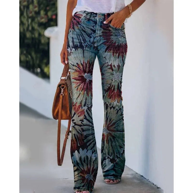 Cyflymder  New Arrival European American Plus Size Women Casual Pants Floral Print Thin Long Trousers Fashion Comfortable Loose Fit Summer