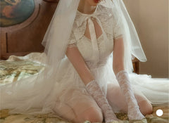 Cyflymder  Vintage Double-layer Perspective Mesh Nightdress Photo Cosplay Uniform Suit Wedding Dress