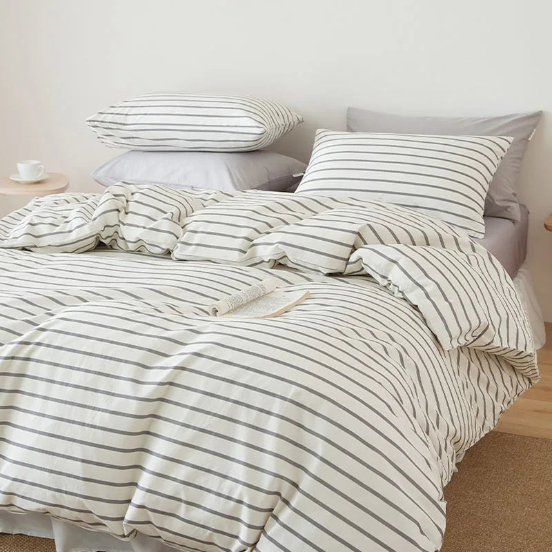 Cyflymder  Nordic Style Pure Cotton Solid Bedding Sets Luxury Skin-Friendly Duvet Cover Fitted Sheet Pillowcase Single Queen Size Quilt Set
