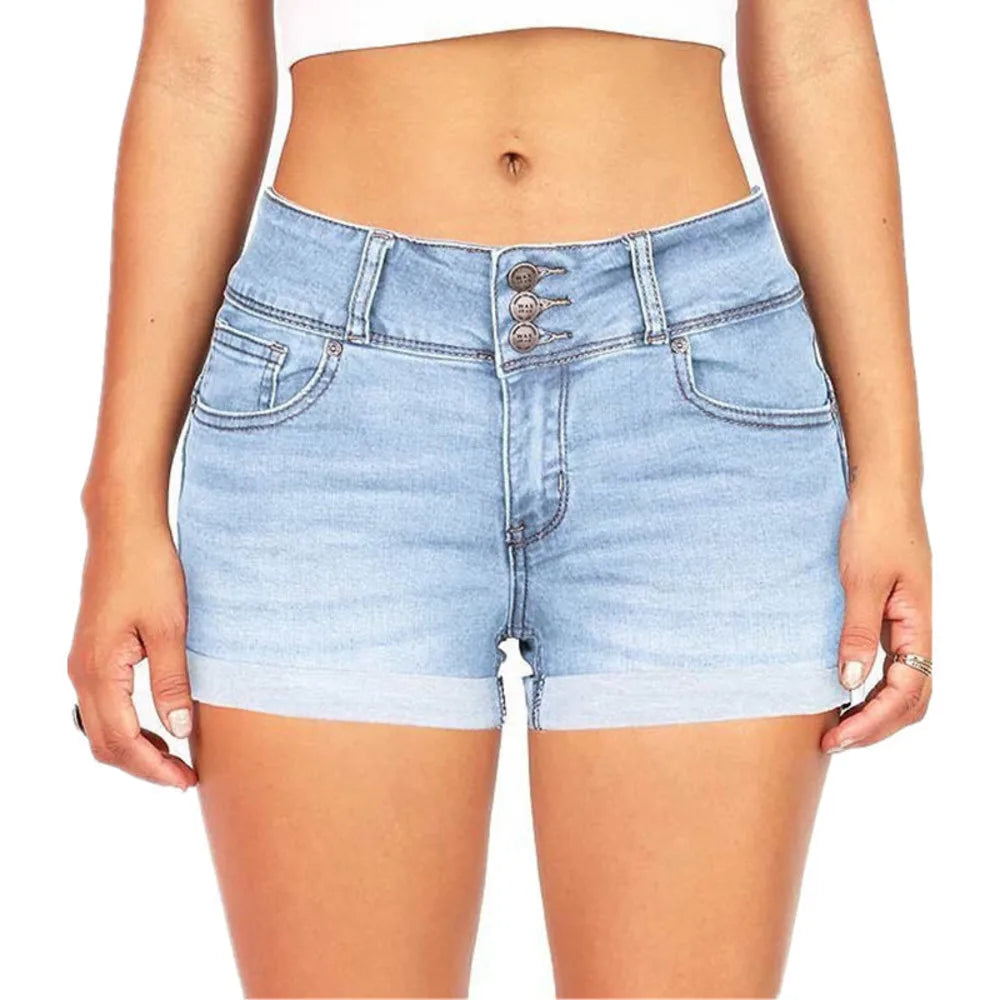 Cyflymder  Sexy Womens Denim Shorts High Waist Stretchy Hot Pants Summer Casual Elastic Waistband Fashion Short Blue Jeans