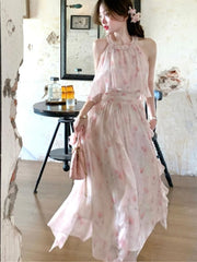 Cyflymder  French Style Sweet Elegant Women Dress Y2k Summer Casual Slim Halterneck Evening Dress Fashion Fairy Chic Vintage Party Outfits