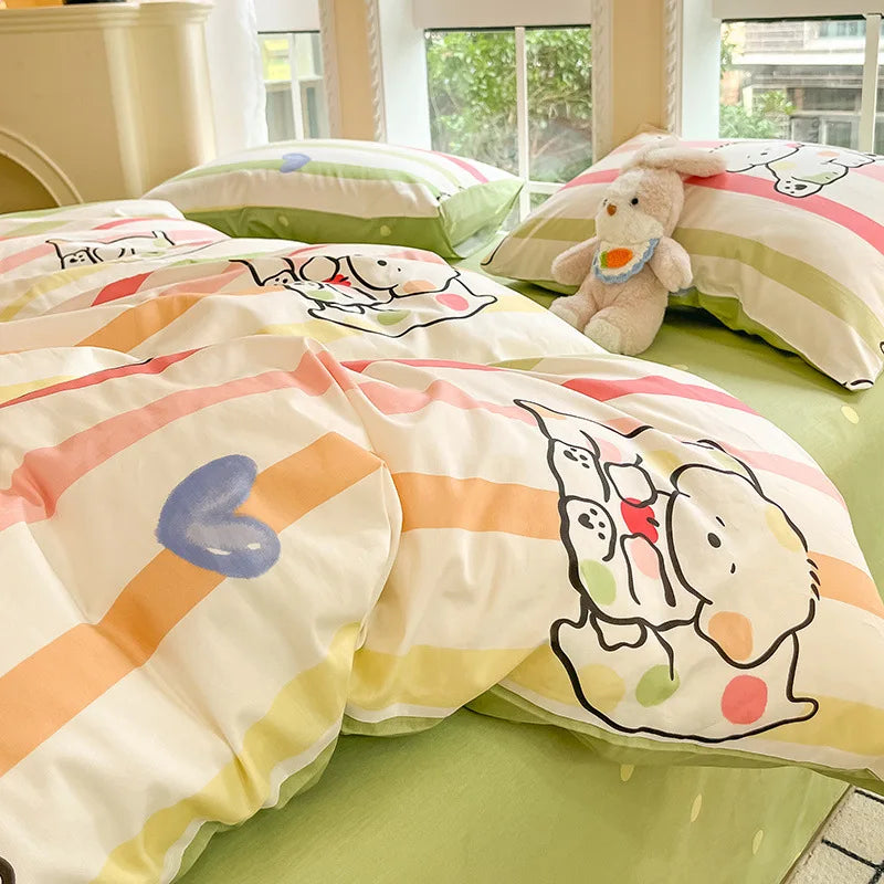 Cyflymder  100% Cotton Bedding Sets with Geometric Pattern Printing Super Soft Durable Bedclothes for Adults Quilt Kit for Home Schools