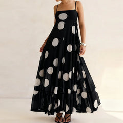Cyflymder  Retro Polka Dot Maxi Dress Elegant Lady Spaghetti Strap Flowy Dresses for Women Summer Vacation Brunch Outfits