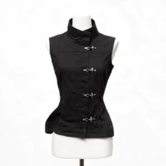 Cyflymder  New High Street Fashion Popular Stand Colaar Sleeve Vest Y2k Aesthetic Single Breasted Sweet Cool Women Clothes Vintage Tops