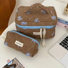 Cyflymder  1 Pc Korean Fashion Bow Pencil Case for Kids Girl Coffee Pink Green Color Dot Bow Stationery Bag Large Capacity Pen Storage Bag