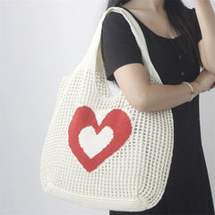 Cyflymder  Fashionable Women s Heart Pattern Knitted Tote Bag with Spacious Opening and Hollow Out Design for Maximum Capacity