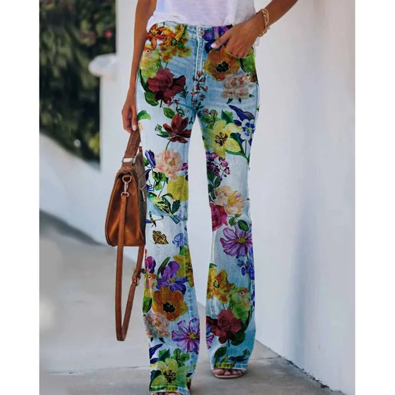 Cyflymder  New Arrival European American Plus Size Women Casual Pants Floral Print Thin Long Trousers Fashion Comfortable Loose Fit Summer