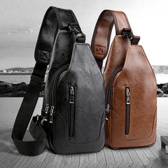 Cyflymder Luxury Fashion Messenger Bag Leather Men Chest Bag Vintage Crossbody Shoulder Bag Men's Business Sling Bags Casual Chest Packs