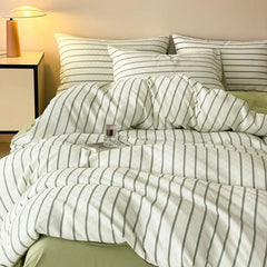 Cyflymder  60S Striped Pure Cotton Bedding Sets High-End Japanese Jacquard Quilt Cover Kit Skin-Friendly Home Textiles for Single Double