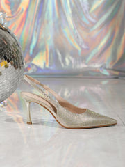 Cyflymder  Womens Bridal Shoes Satin Diamante Ladies Slingback Party Pointed Court Shoes Size