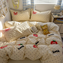 Cyflymder  new student cartoon washed cotton towel embroidered three or four-piece set bed sheet quilt cover mattress bedding