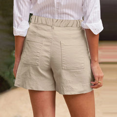 Cyflymder  Women Summer Cotton Linen Shorts Soft Stretch Twill Shorts Streetwear High Waist Loose Casual Pockets Shorts Female Short Pants