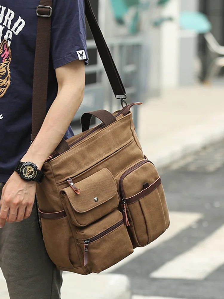 Cyflymder  Men Canvas Messenger Bag Crossbody Bags Unisex Sling Bag Shoulder Bag for Travel Work College Vintage Men's Handbags Briefcase