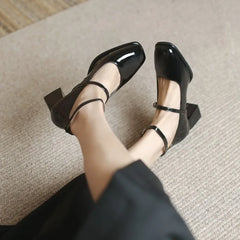 Cyflymder  New British retro thick patent leather shoes small shoes summer new high-heeled red buckle with Mary Jane women's shoes
