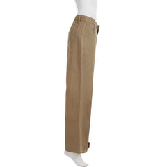Cyflymder  Khaki Jeans Women Basic Straight-Leg Denim Long Pants Y2K Streetwear 90s Loose Trousers Spring All match Outfit Casual