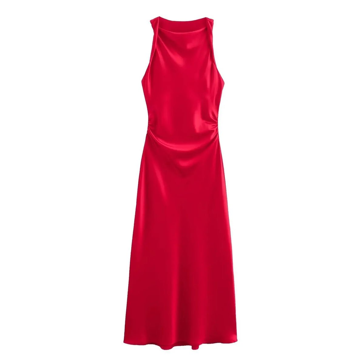 Cyflymder  Summer New Women Sleeveless Dress Fashion Temperament Sexy Silk Satin Texture Solid Color Midi Long Dress Women Elegant