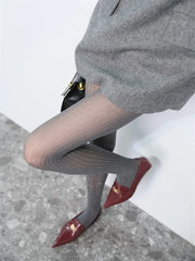 Cyflymder  Women Glitter Pinstripe Tights Sheer Full Length Footed Pantyhose Vertical Stripe Stockings for Autumn Winter Party Outfits 2026