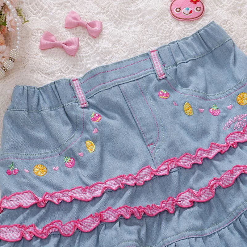 Cyflymder  Japanese Sweet Lolita Style Mini Denim Skirt Women Kawaii Embroidery Ruffles Cake Skirts Summer Female Fashion Y2K Party Skirts