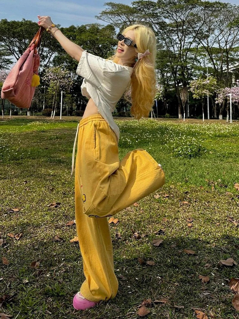 Cyflymder  Y2K Cargo Pants Women Oversized Embroidery Sweatpants Harajuku High Waist Wide Leg Joggers Streetwear Korean Baggy Trousers New