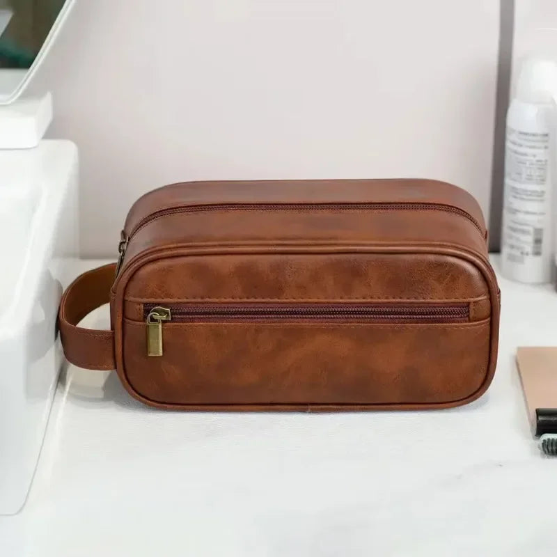 Cyflymder  Men's Business Trip Pu Toiletries Hand-held Makeup Bags Toiletries Storage Bag Makeup Storage Wash Bag