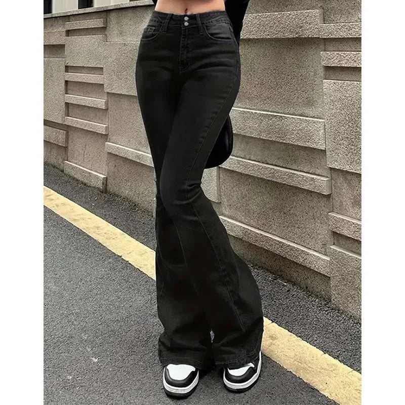 Cyflymder  Women Stretchy Low Rise Jeans Female Double Button Skinny Denim Pants Women Slim Fit Bell Bottoms Classic Y2k Flared Trousers