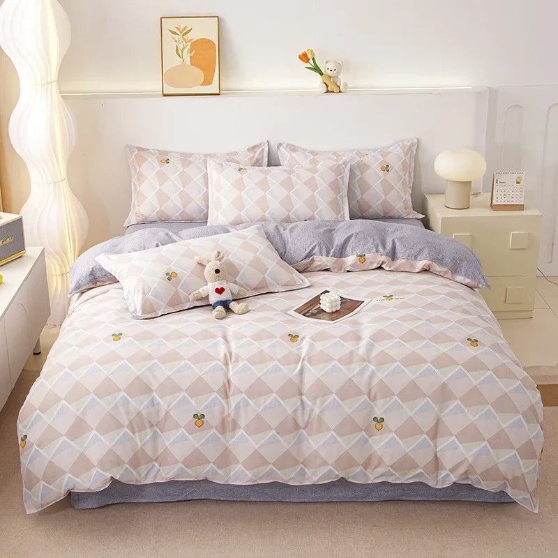 Cyflymder  Ins Style Plant Printed Skin Friendly Cotton Bed Sets 4Pcs Soft Cozy Duvet Cover Set for All Seasons King Queen Textile Supplies