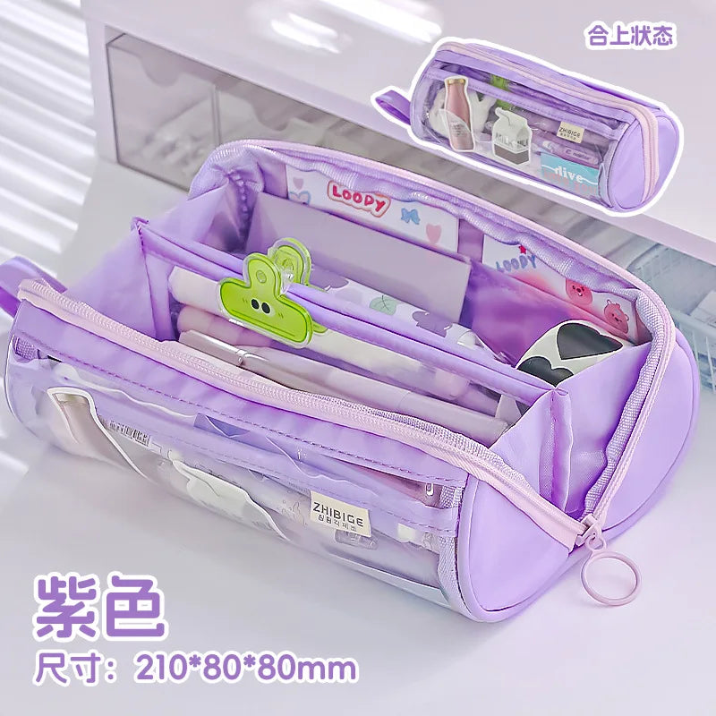 Cyflymder  1 Piece Creative Style Simplicity Pencil Case Cute Candy Color Series Pencil Pouch High Capacity Transparent Stationery Bag