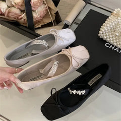 Cyflymder  Summer Shoes Ladies Female Footwear Crystal Casual Sneaker Bow-Knot Shallow Mouth Ballerinas Woman 2025 Square Toe Dress Rhinest