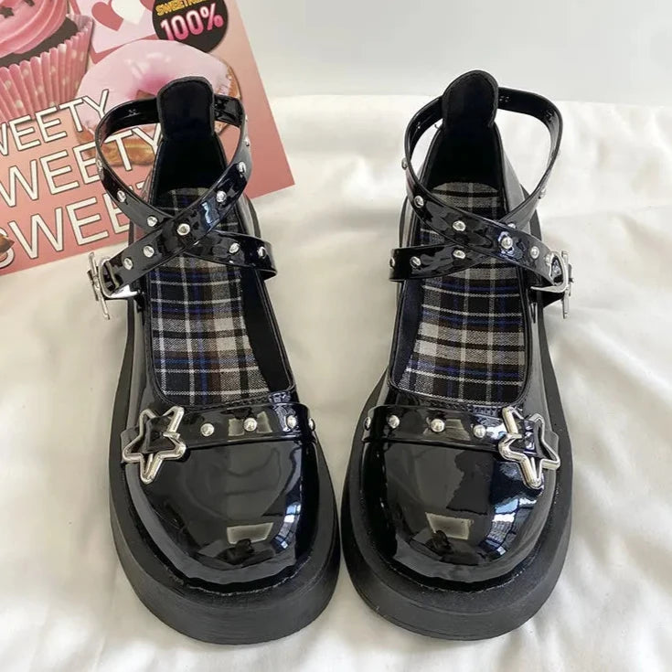 Cyflymder Lolita Shoes Women's Preppy Style Single Shoes Patent Leather Thick Bottom Mary Jane Shoes Vintage Girls JK Uniform Shoes