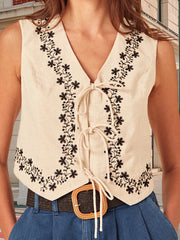 Cyflymder  Women s Boho Embroidered Sleeveless V Neck Tank Top Floral Print Loose Fit Summer Shirt Blouse Camisole Tops