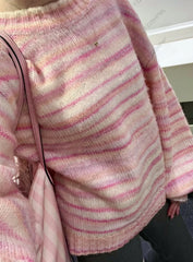 Cyflymder  Women Round Neck Striped Knit Sweater Pink Gradient Long Sleeve Loose Y2K Dopamine Casual Pullover Tops