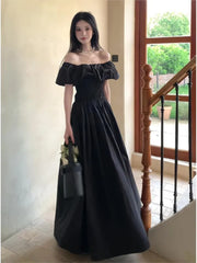 Cyflymder  Black Square Collar Ruffle Dress Women New French High-end Slim-fit Elegant Long Dress vestidos de mujer elegantes para fiesta