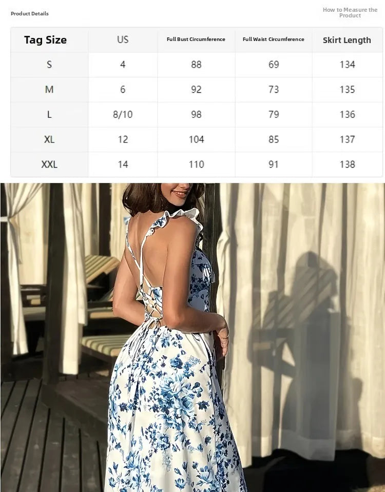 cSummer Sexy Bal Strap Long Dr Split One-oulder Print Comfortable Soft Polyester Fiber No-Sve Adjustable Waist