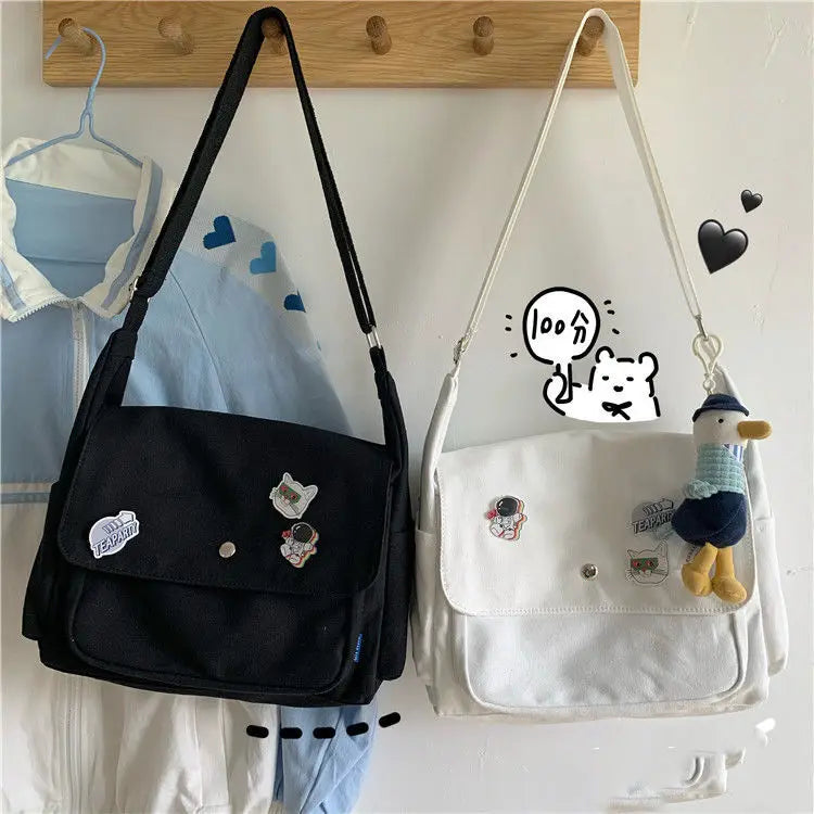 Cyflymder  Canvas Handbags Japanese School Shoulder Harajuku Solid Color Leisure Large Capacity Messenger Male Female Tote Bag Women's Bags