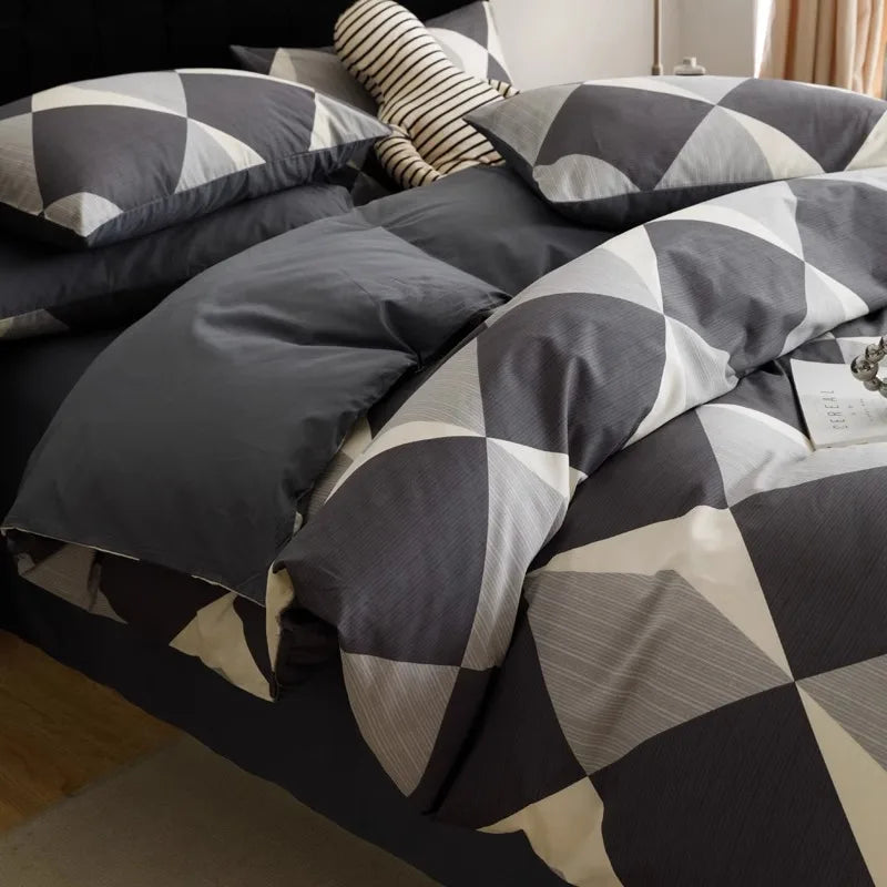 Cyflymder  Simple Nordic Pure Cotton Striped Bedding Set Naked Sleeping Comfortable Duvet Cover Set Fitted Sheet Kit for Single and Double