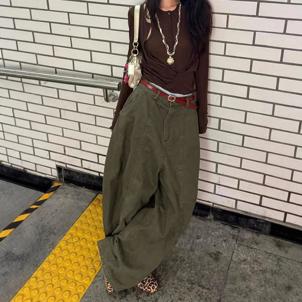 Cyflymder  Y2K American Large Size Waed Knife  Jeans Women's New Sle Spicy Bf Retro Floor Length Wide Leg Pants Casual High Waist