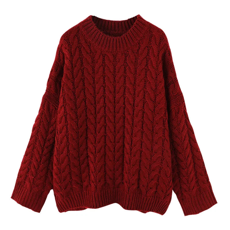 Cyflymder  Korean Thicken Knitted Sweater for Women Long Style Vintage Loose Red Outwear Pullover
