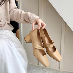 Cyflymder  Summer Fashion Hot Sale Square-toe  Retro High Heels Women's Shoes Fashion Solid Color Women's Soft Leather High Heels 869