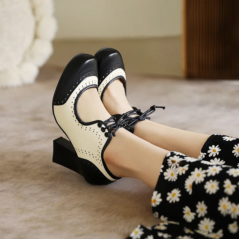 Cyflymder  Retro Roman round Head Chunky Heel Color Blo Mary Jane oes Women's High Heels Faion Single oes Cross-Border