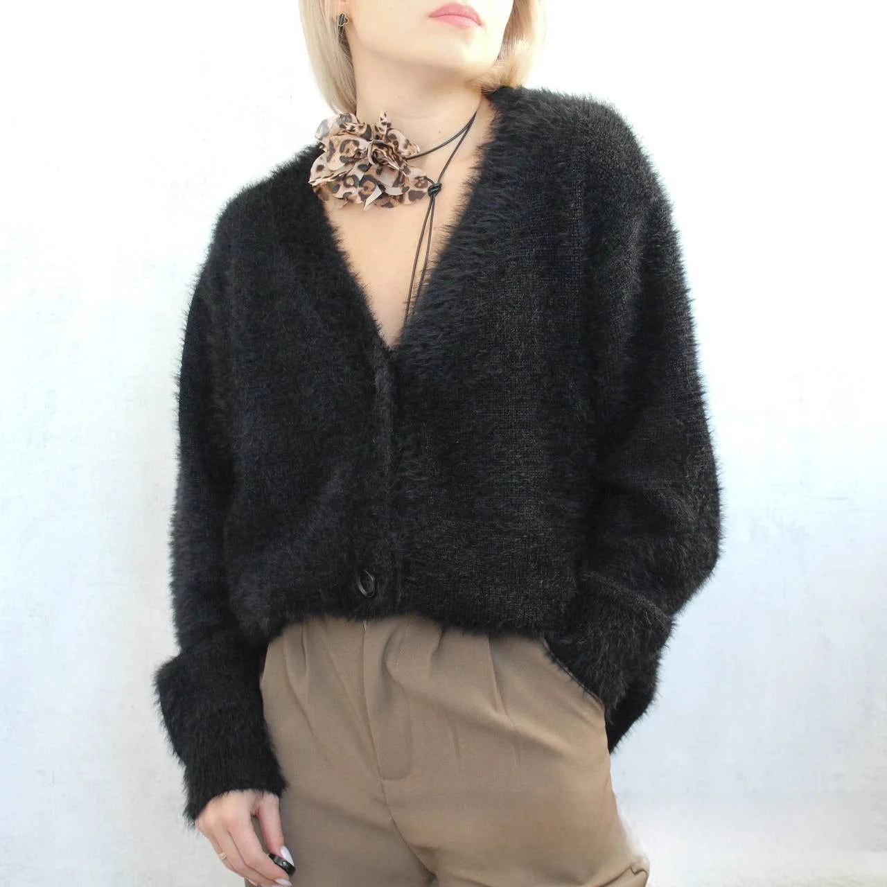 Cyflymder  Thiened Loose Knitted Cardigan Women's V-ne Fake Mink Sweater Soft Autumn New Sle Top Faion Outerwear Coat
