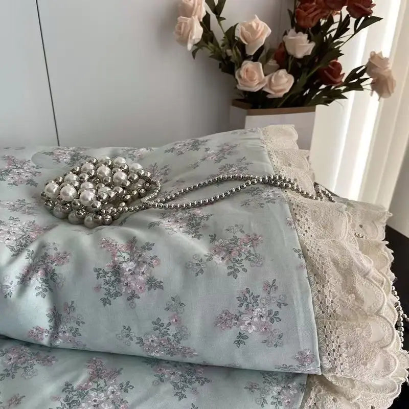 Cyflymder  Lace Pure Cotton Quilt 200x230cm Comforter Thin Summer Floral Printed Double Layer Gauze Quilted Blanket Queen Size Bedding
