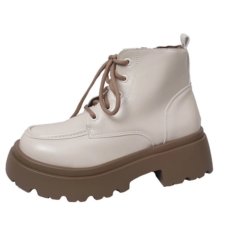 Cyflymder  Platform Thick Bottom Warm Short Plush Women Motorcycle Boots Fashion Lace Up Shoes Autumn Winter Female Short Booties