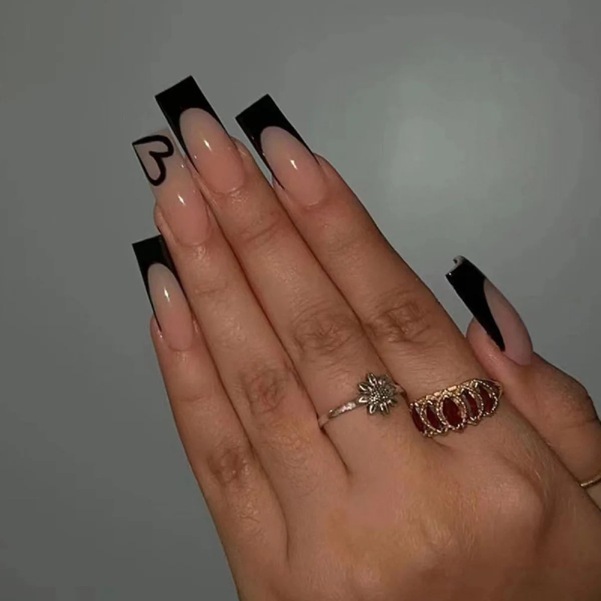 Cyflymder  24Pcs Purple French Fake Nails Long Coffin False Nails Marbling Detachable Ballerina Full Cover Nail Tips Press on Nails