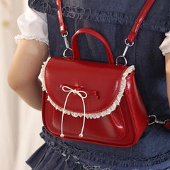 Cyflymder  Kawaii Japanese Sweet Red Backpack Women Bow Ruffled Minimalist Versatile Shoulder Bag Ladies Lolita Academic Mochilas Mujer New
