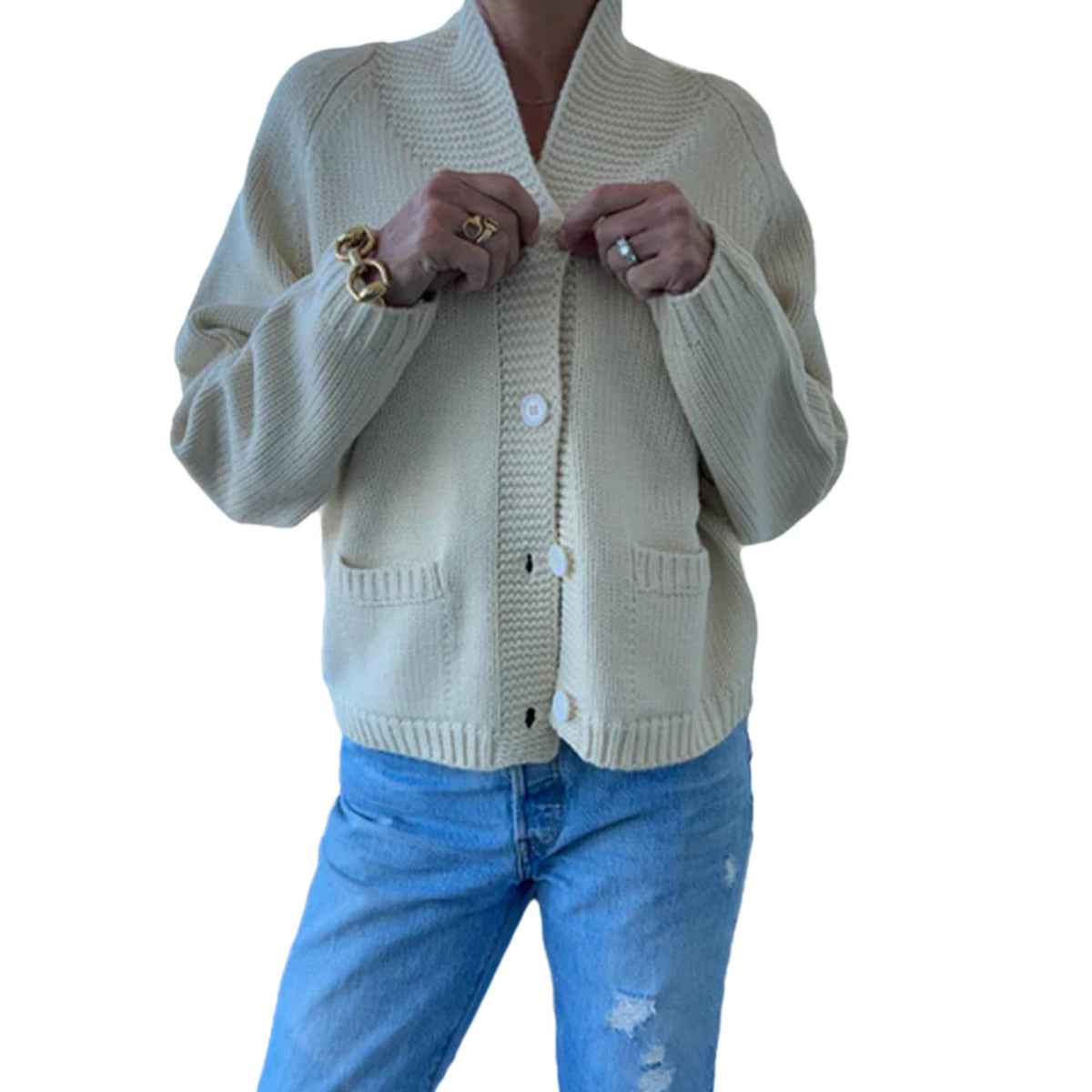 Cyflymder  Women s Oversized Chunky Knit Cardigan Sweater with Shawl Collar and Button Down Front - Cozy Winter Fashion Piece