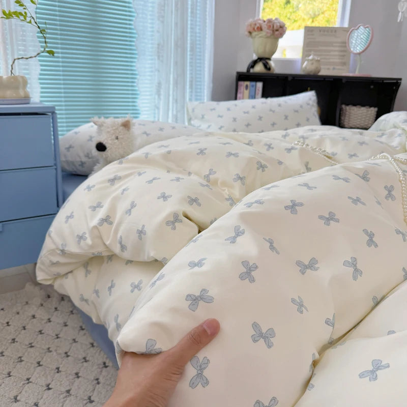 Cyflymder  INS Korean Style 2025 Floral Bedding Sets New Skin Friendly Soft Washed Cotton Printed Bed Sheet Sets