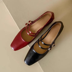 Cyflymder  Women's Mary Jane Shoes 2025 Spring Autumn New Fashion Buckle Strap Luxury Leather Shoes Comfortable Square Toe Party Sexy Pumps