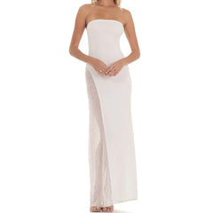 Cyflymder  Sparkle Sequin Mesh Patchwork Maxi Dress Women Sexy Strapless Tube Dress Elegant Lady Backless Bodycon Long Dress
