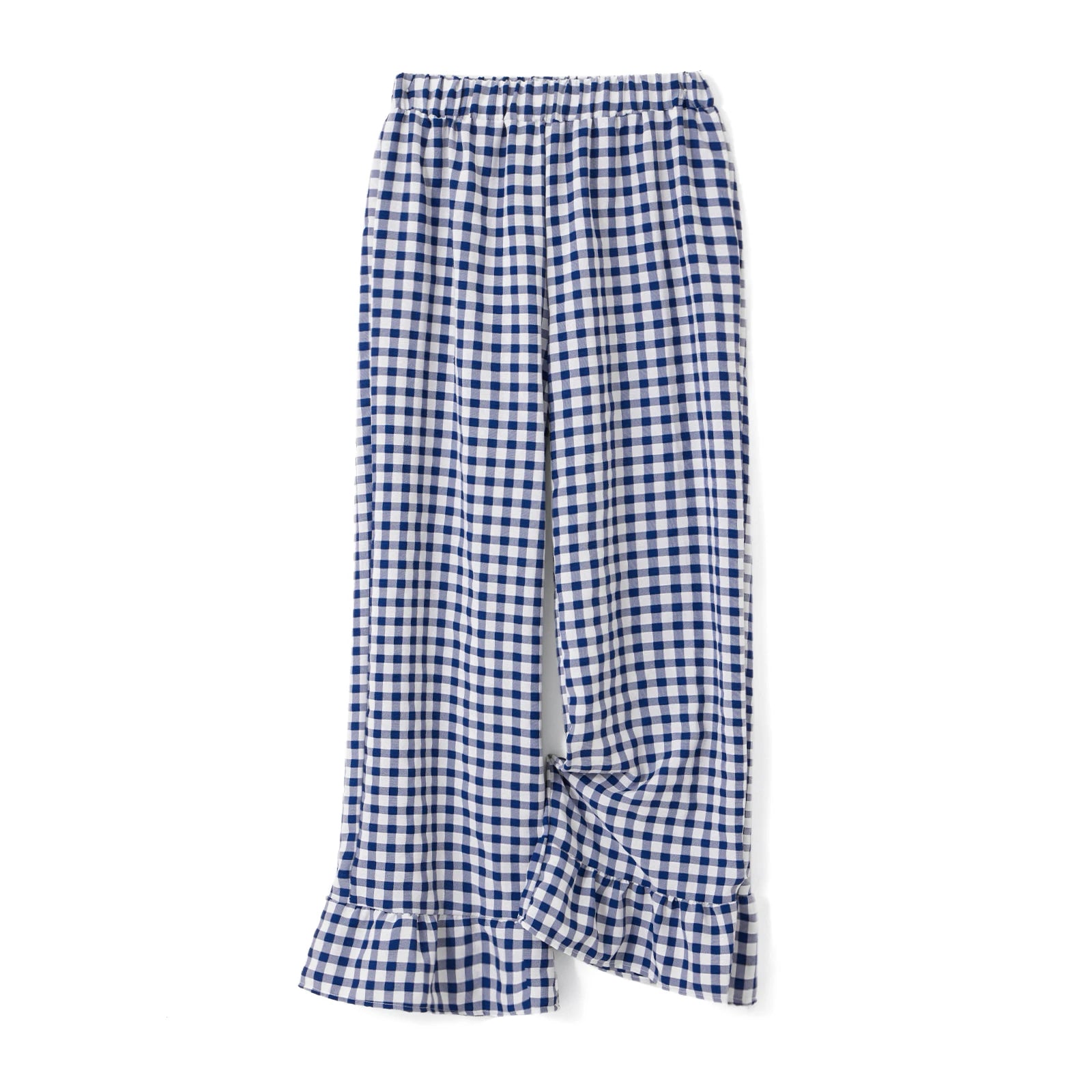 Cyflymder  Elastic Waist Casual Ruffled Hem Wide Legs Pants for Women Summer Fall Plaid Loose Long Trousers for Streetwear Lounge Bottoms
